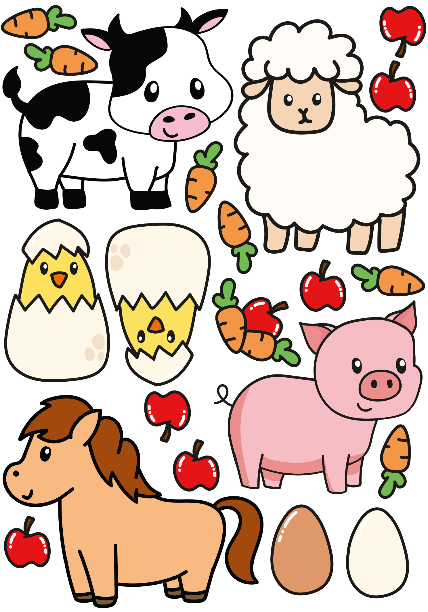 PRI00616 -  Comic Rub-On Stickerbogen Tiere Bauernhof Küken Schaaf Kuh