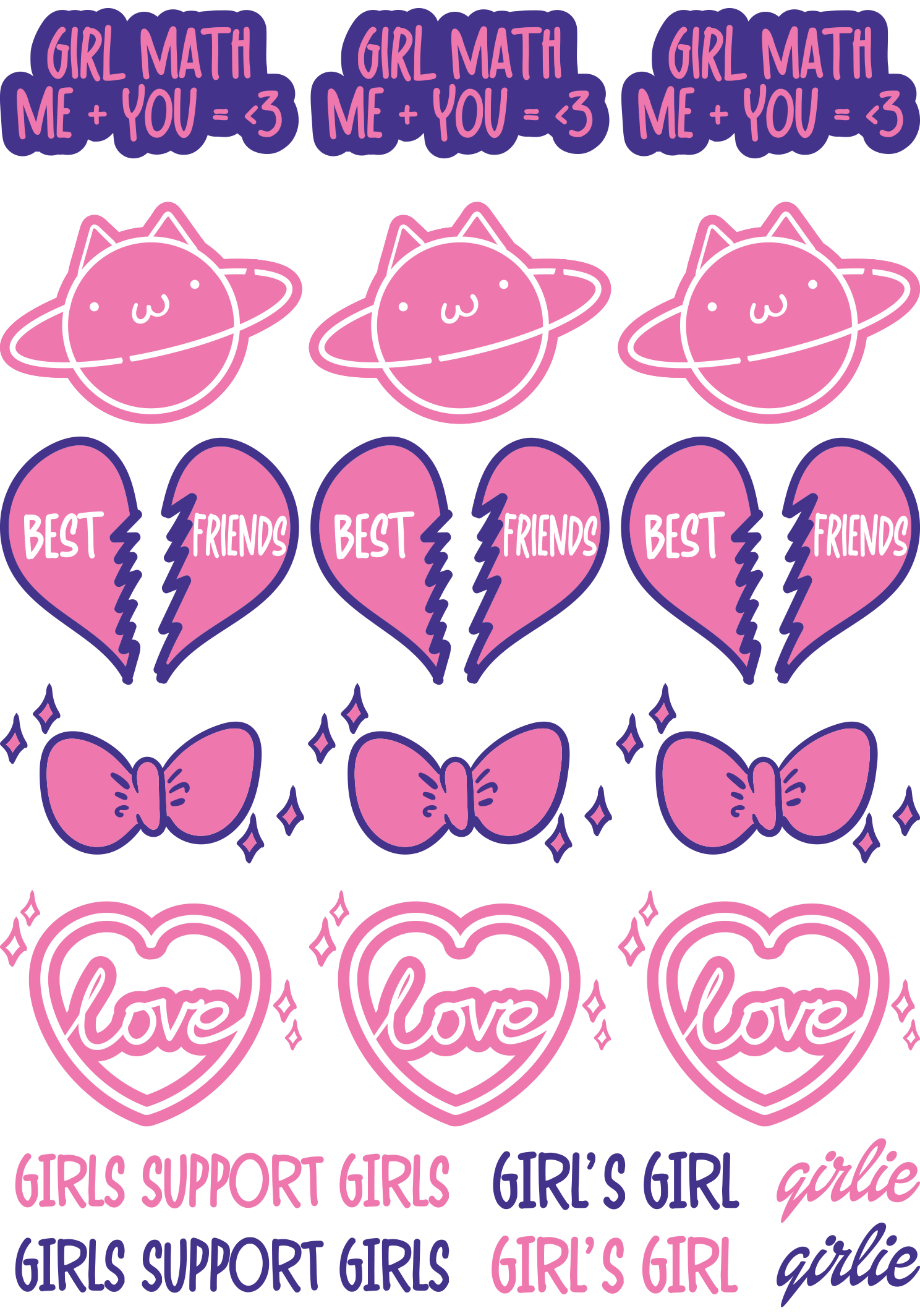 PRI00418 - Comic Rub-On Stickerbogen grils support girls best friends pink