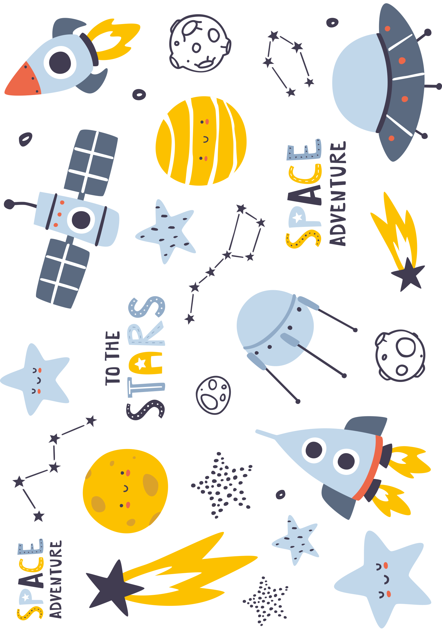 PRI00027 - Weltall Rub-On Stickerbogen Space Adventure Astronaut Rakete