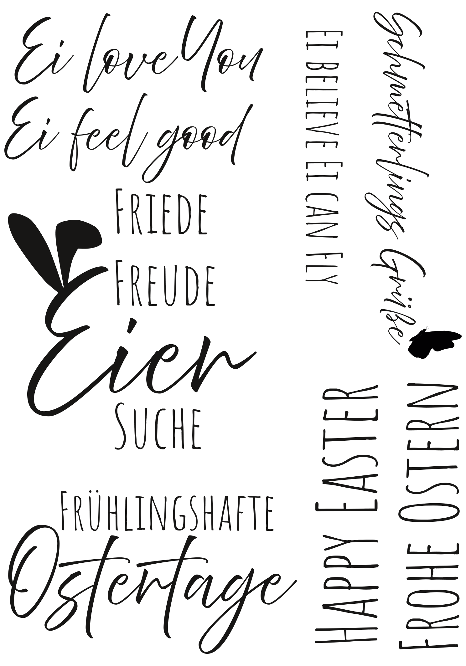 PRI00818 - Ostern Rub-On Stickerbogen Ei Love You Schwarz