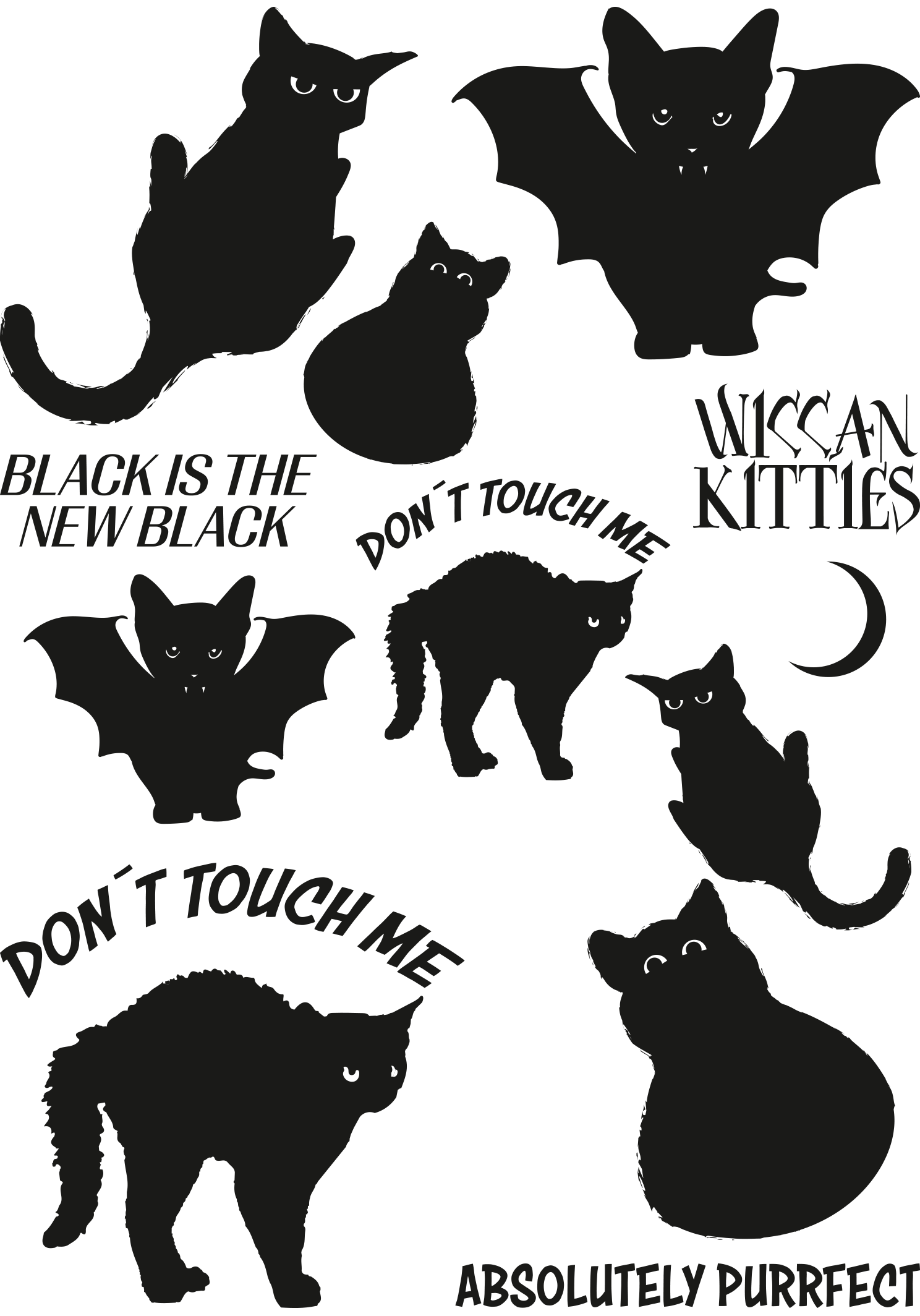 PRI00407 - Comic Rub-On Stickerbogen black cat vampire