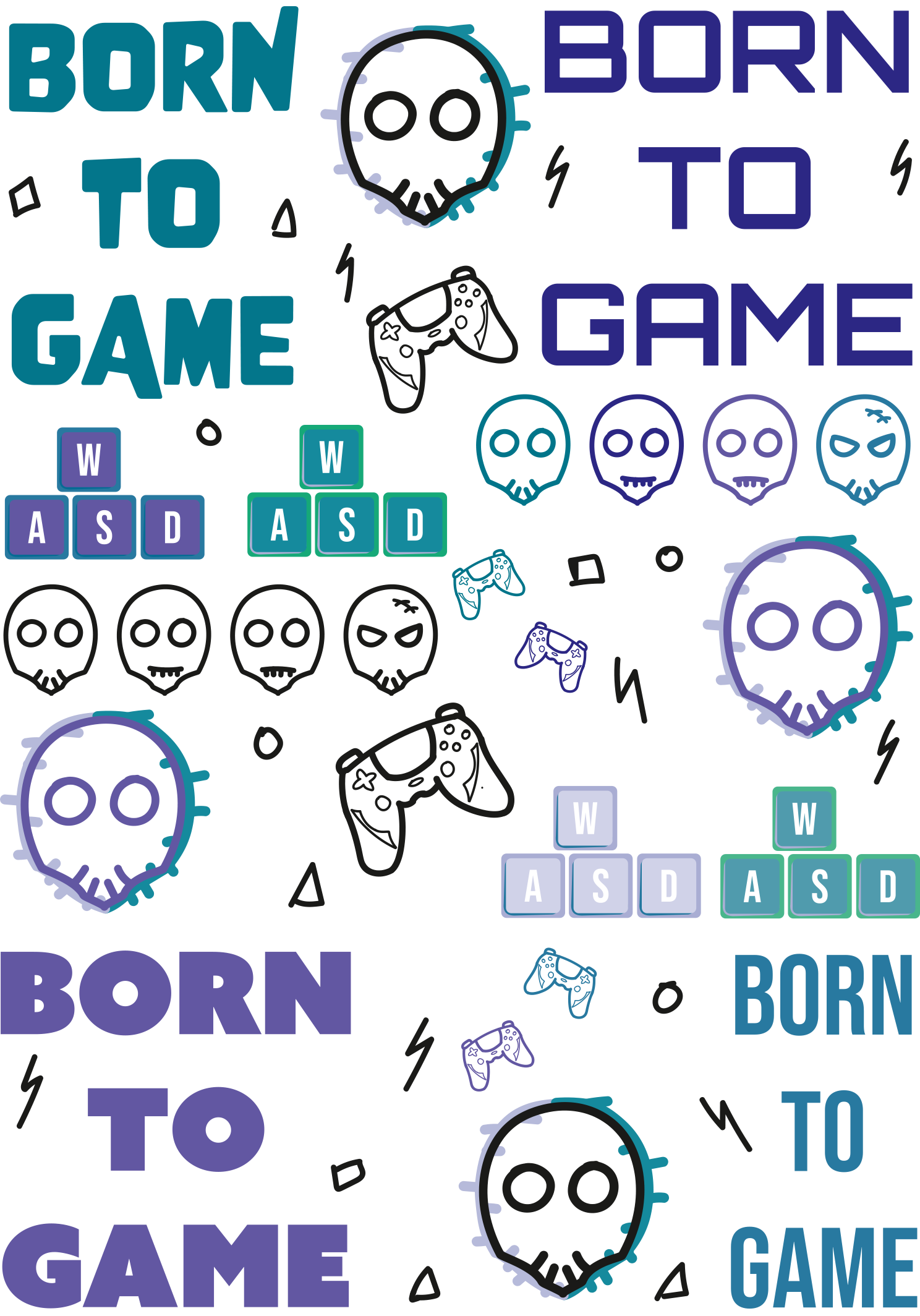 PRI00212 - Comic Rub-On Stickerbogen Born to Game Gaming Konsole Controller Violett