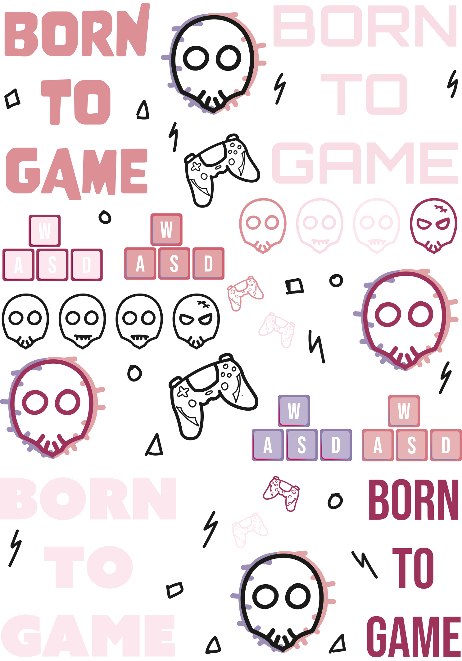 PRI00210 - Comic Rub-On Stickerbogen Born to Game Gaming Konsole Controller Rose