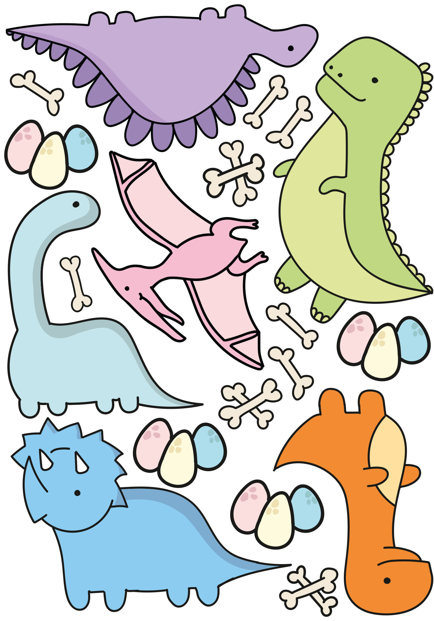 PRI00615 -  Comic Rub-On Stickerbogen  bunte Dinosaurier