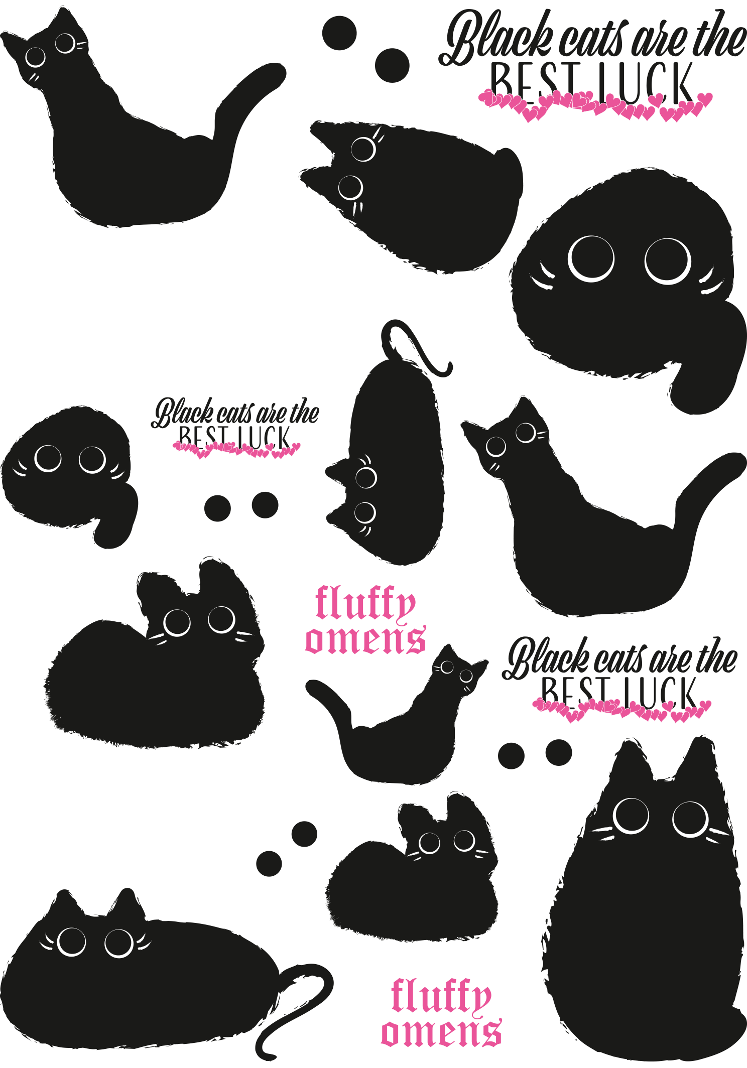 PRI00405 - Comic Rub-On Stickerbogen Schwarze Katzen black cat