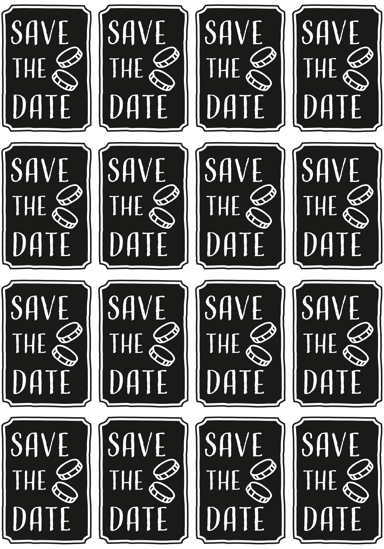 PRI00039 - Hochzeit Rub-On Stickerbogen Save the Date Lable Schwarz