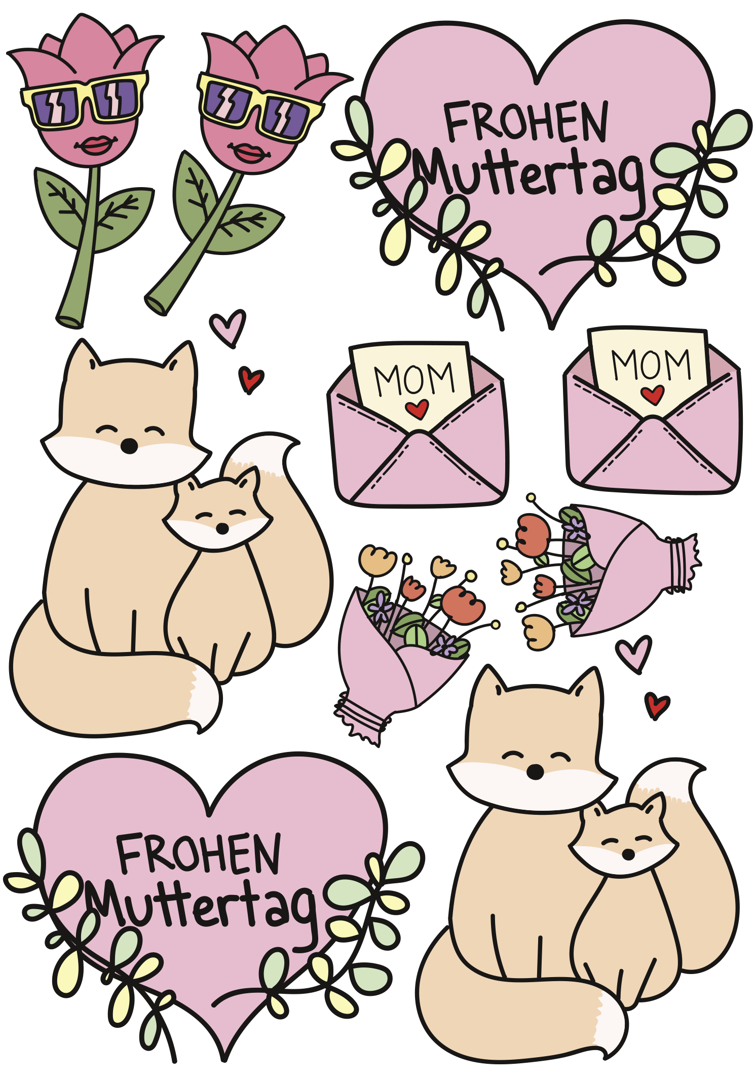 PRI00618 -  Comic Rub-On Stickerbogen frohen Muttertag