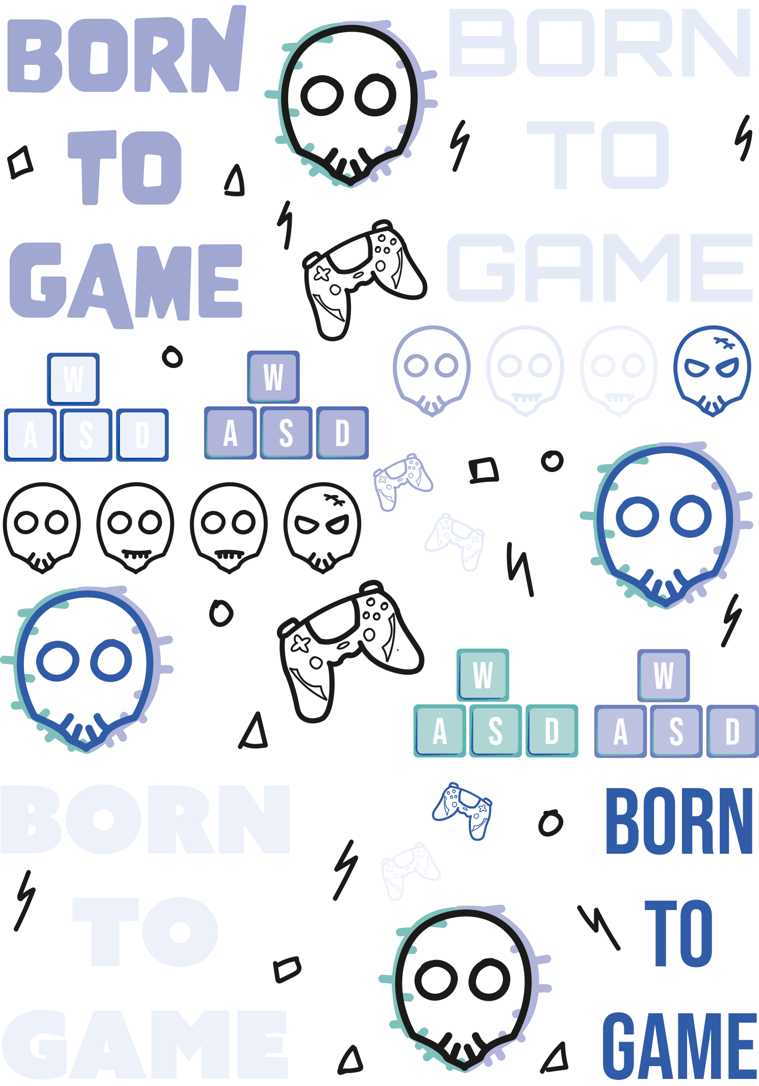 PRI00211 - Comic Rub-On Stickerbogen Born to Game Gaming Konsole Controller Blau